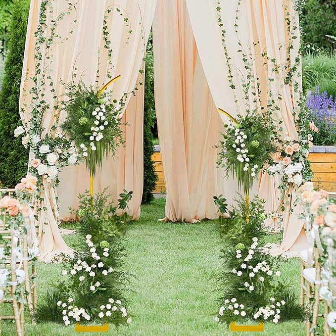 Wedding Arch Stand Flower 7.58FT Half Arch Stand with Base for Flowers, Portable Gold Metal Balloons Ceremony Decor - Reusable Wedding Arches for Decorations