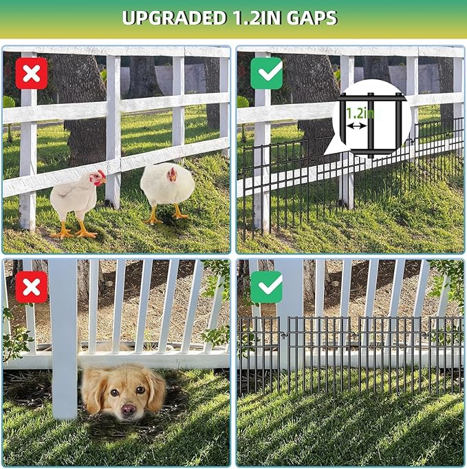 12 Pack Animal Barrier Fence - 13in(H) x12.2ft(L) Metal Fence Barrier for Bottom, 1.2 in Gap Dog & Rabbit Fencing for Garden