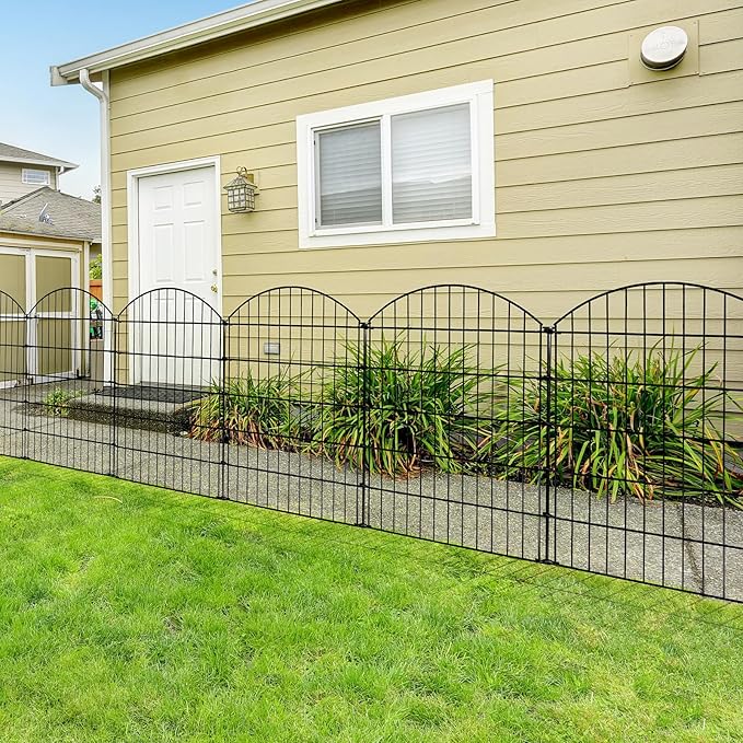 Metal Garden Fence 32 inch H x 28 inch W (10 Panels, Total Length 23 ft) No Need Dig Outdoor Rustproof Animal Barrier Fencing Border Fence for Dog, Patio,Yard, Landscape, Flower Bed