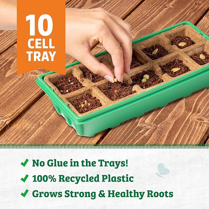 Back to the Roots 10-Cell Greenhouse Germination Kit | Includes Biodegradable Pots & Vented Greenhouse Lid | Made from 75% Recycled Plastic