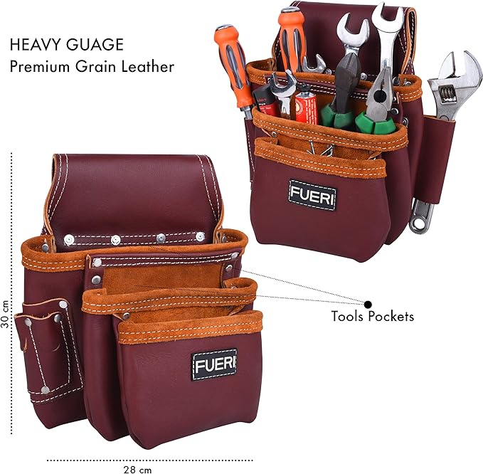 FUERI Leather Tool Belt Bags Pouches Heavy Duty for Men Construction Carpenter Electrician Framer Women Iron Worker