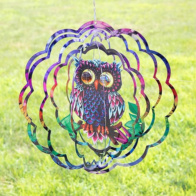 VP Home Mystical Owl Kinetic Wind Spinner - 12" W x 12" H Metal Spinner Outdoor Large Hanging Garden Art Decor