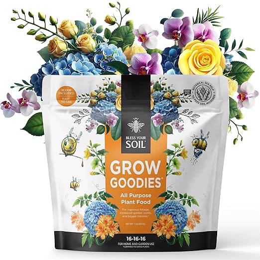 All Purpose Plant Food - Grow Goodies, High-Performance Fertilizer, Triple 16 NPK + Organic Superfoods and Micronutrients (Roses, Vegetables, Orchids, Tomatoes, Gardens, 1LB)