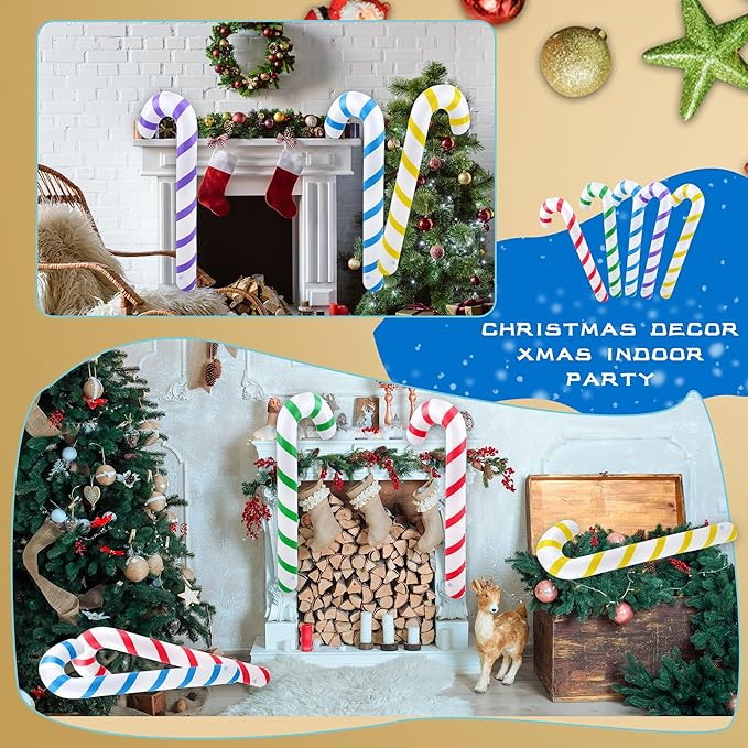 15 Pack 35 Inch Christmas Inflatable Candy Canes Large Blow up Candy Cane Balloons for Indoor and Outdoor Christmas Holiday Party Decoration, 5 Colors