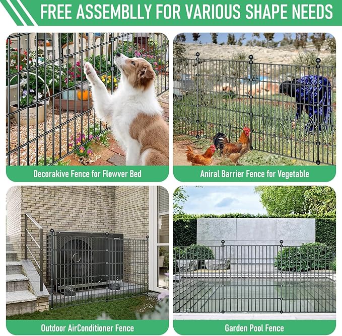 10 Panels Garden Fence Dog Fence Outdoor for Yard,32in H x 23.6ft L Rustproof Metal Fencing with Ground Stakes|No Dig Temporary Animal Proof Containment for Pets/Rabbits|Durable Patio Security Panels