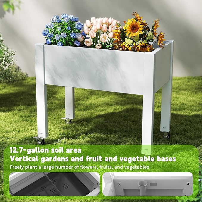 EasyUp Horticulture Raised Garden Bed with Legs, Divisible Raised Resin Planter Box for Backyard, Patio, Balcony, with 4 Legs, 4 Swivel Lockable Wheels(Ashen,30.04 * 17.72 * 28.9)