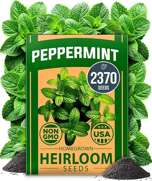 HOME GROWN Peppermint Seeds Pack – 2,370 Heirloom Mint Seeds for Planting. Grow Peppermint Plants in Your Herb Garden Indoors or Outdoors (Mentha x piperita)