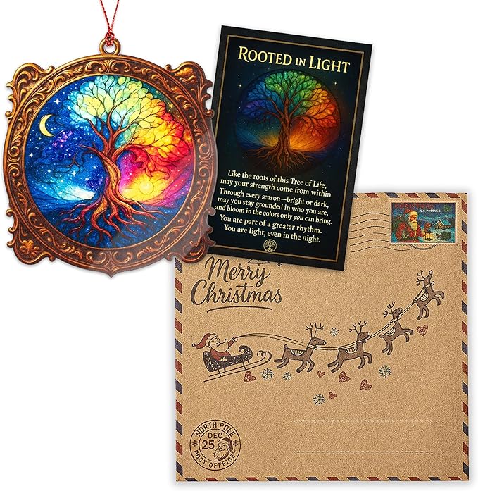 Tree of Life, 2025 Christmas Ornaments, Xmas Ornament for Tree, Acrylic Christmas Ornaments, Suncatcher Effect Stained Glass Window Hanging, car Hanging Accessories