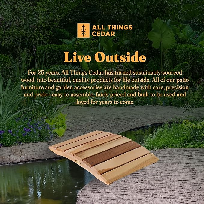 All Things Cedar Outdoor Wooden Garden Bridge for Walkway, Backyard Pond, 2’, Natural