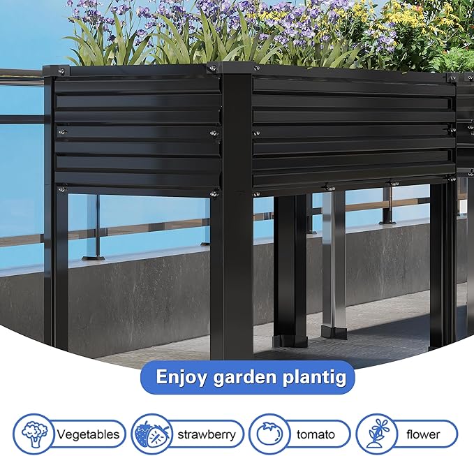 Galvanized Raised Garden Bed with Legs,2PCS 48×18×30in Elevated Planter Box for Backyard,Garden, Patio, Balcony, 300lb Capacity,Planters for Outdoor Plants,Black
