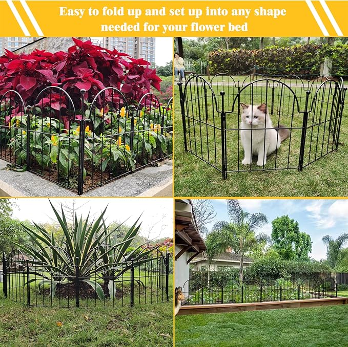 Garden Fence, 22 in(H) x 27.5 ft(L) Arched Rustproof Metal No Dig Fence Garden Fence Border,Ground Stake Animal Barrier Fence for Rabbit Dog, Outdoor Landscape Decor for Yard & Patio,25 Pack