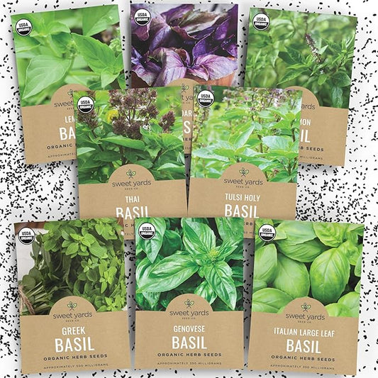 Organic Basil Seeds Variety Pack - 8 Individual Packs - 2025 Season - Genovese, Thai, Lemon, Greek, Cinnamon and More! for Indoor & Outdoor Planting (Non-GMO, Certified Organic)