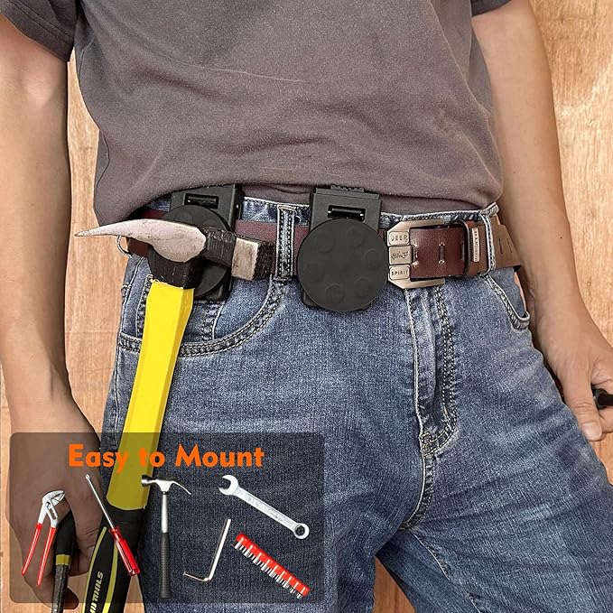 MUTUACTOR Magnetic Tool Belt Clip,Anti-Slip Magnet Tool Holder for Belt,Strong Magne Clip Tool Belt Accessories for Hammer Screwdrivers Adjustable Wrench Magnetic Tools and Hardware(2 Set)