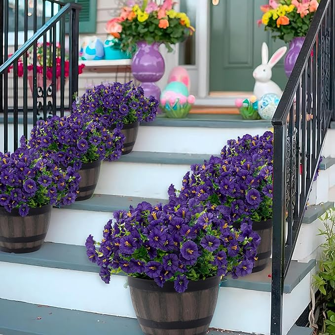 Artificial Flowers for Outdoor Indoor Garden Home Decoration, Faux Flower Daisy with Eucalyptus Leaves Fake Plants Greenery Boxwood Porch Patio, 12 Bundles