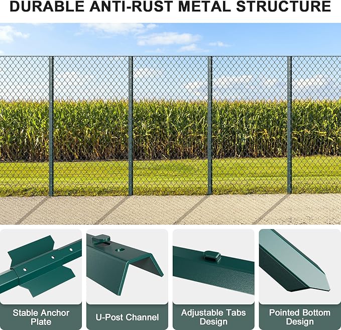 10 Pack Metal Fence Post, 4 Feet Heavy Duty Garden with U-Post, No Dig Garden Fence Stakes for Temporary Fencing, Corner Anchor