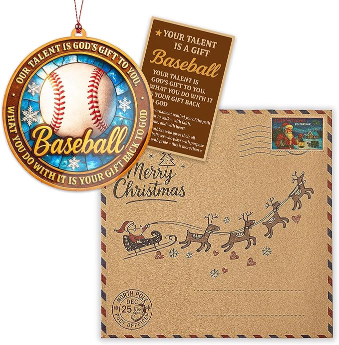 Baseball Ornament – Baseball Ornaments for Christmas Tree – Base Ball Christmas Decor – Christmas Ornament 2025 -Suncatcher Effect Window – White Elephant Gifts - Xmas Tree Funny Decoration