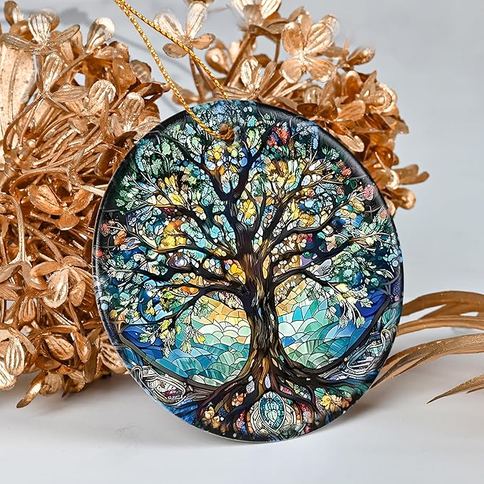 Colorful Ceramic Tree of Life Christmas Ornament, Tree of Life Ornaments for Christmas Tree, Holiday Decorations, Christmas Decor, Tree of Life Gifts, Christmas Ornament Gift Ideas - Pattern A