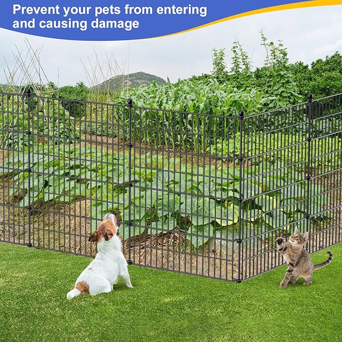 10 Panels No Dig Decorative Garden Fence with Gate, 40 in(H) X 23.6 ft(L) Outdoor Dog Rabbits Fence, Animal Barrier Pet Fencing Rustproof Metal Wire Panel Border for Yard, Patio, Flower Bed