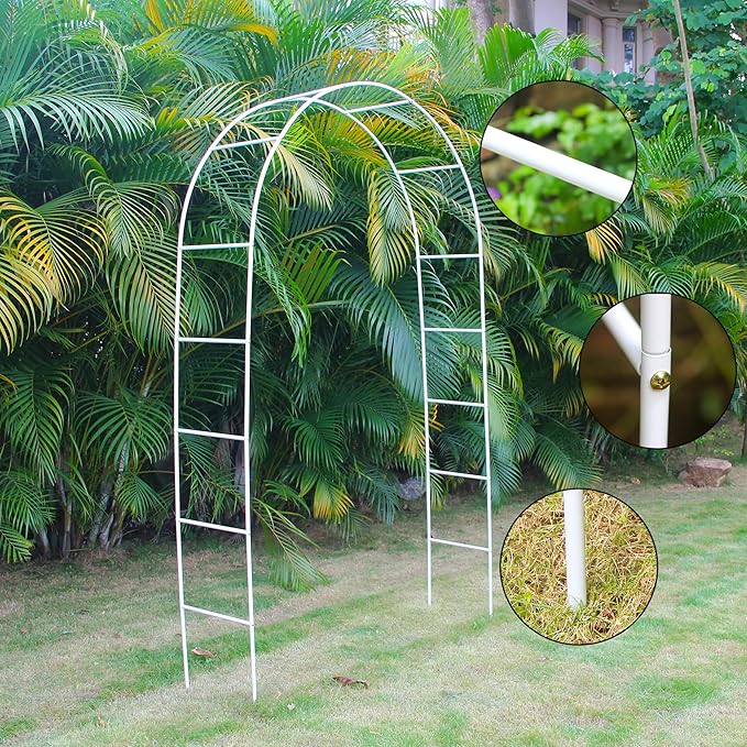 White Iron Pergola Arbor Practical, 7.9 Feet High x 4.6 Feet Wide, Assemble Easily for Various Climbing Plant Wedding Garden Arch Bridal Party Decoration Wide Arbor
