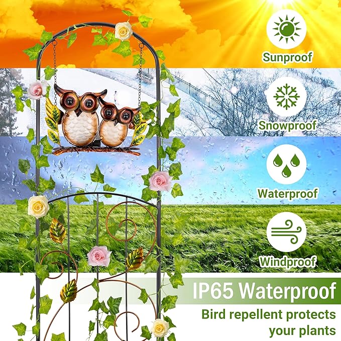 Solar-Powered Iron Plant Trellis with Lights,Voumsil Outdoor Garden Climbing Plant Support, Weatherproof Metal Stake for Vine Roses, Decorative Solar Lighting for Patio, Yard, Fence