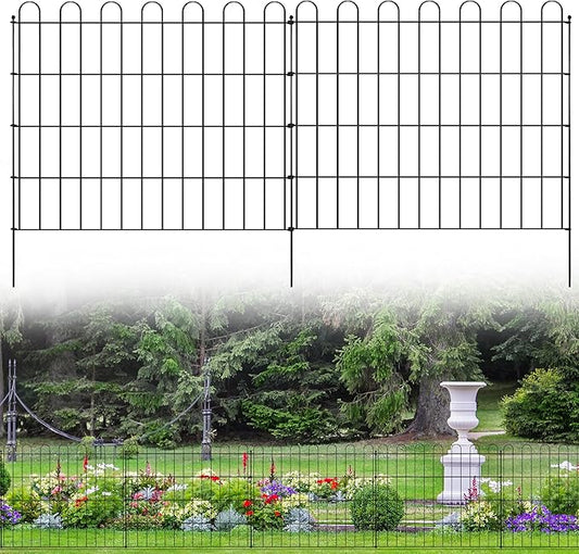 Sunnyglade 10 Panels No Dig Decorative Outdoor Garden Fence for Yard, 24in(H) X 25 ft(L) Animal Barrier Fencing Rustproof Metal Wire Panel Border for Dog, Rabbits or Any Small-Bodied Animal