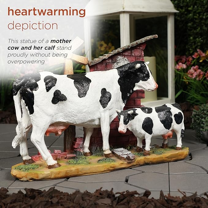 Alpine Corporation GDS188 Polyresin Cow and Calf Statue Decor, Stylish Statuary Decor for Garden, Patio, and Lawn, 11" H, Multicolor