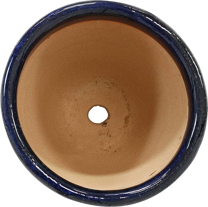 Sunnydaze Round Ceramic Planter - Set of 2 Indoor or Outdoor Plant Pots with Drainage Hole - Chalet - 9" - Imperial Blue Glaze