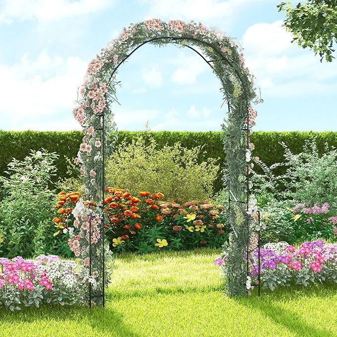 LDAILY 7.9 FT Garden Arch Trellis, Heavy Duty Arbor Pergola, Metal Frame Wedding Arch for Rose Clematis, Trellis for Climbing Plants Outdoor, Party, Ceremony, Garden, Yard, Home Decoration
