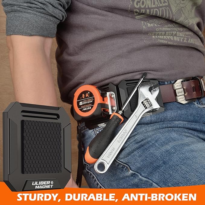 ULIBERMAGNET Magnetic Tool Holder, Gifts for Men Him Dad, Heavy Duty Clip-On Belt Magnet Holder,Soild Aluminum Strong Tool Holster Belt Clip for Screw Driver,Drill Bit, Wrench, Hammer, Hardware Tools