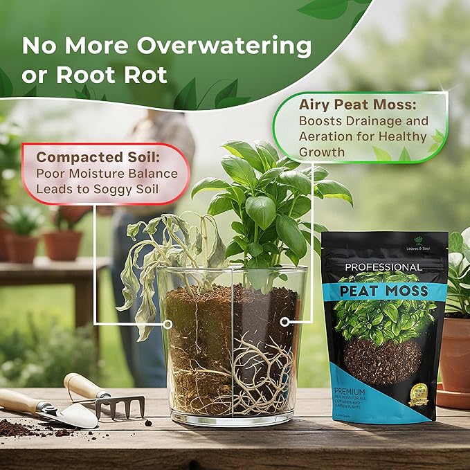 Professional Peat Moss | for Container and Garden Plants | All Natural Lightweight Soil Additive | Large 2.2 Quarts | Made in USA