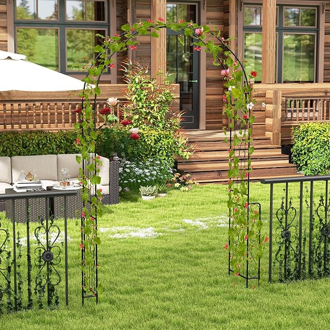 LDAILY 7.9 FT Garden Arch Trellis, Heavy Duty Arbor Pergola, Metal Frame Wedding Arch for Rose Clematis, Trellis for Climbing Plants Outdoor, Party, Ceremony, Garden, Yard, Home Decoration