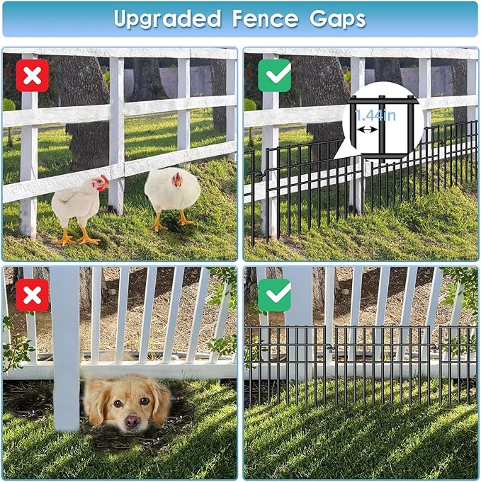 37ft (L) X 13in (H) Garden Animal Barrier Fence, 26 Pack No Dig Dog Fence Border, 1.44in Gap Decorative Fences, Rustproof Metal Wire Garden Border Fence for Dog, Rabbits Ground Stakes