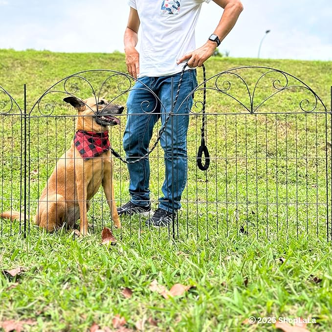 ShopLaLa Outdoor Garden Fence (10 Panels) 28in(L) x 32in(H) Animal Barrier Fencing Rustproof Black Metal Wire Flower Edging for Yard Landscape, Small Dog Decorative Fences No Dig Porch Decor D-YB32