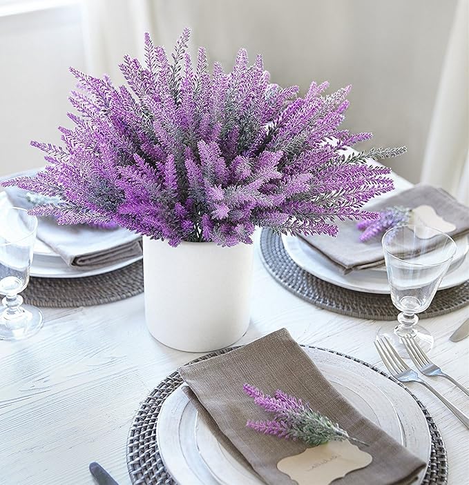 CATTREE Artificial Lavender - Fuchsia 4 Pack, Fake Flowers Plastic Plants Shrubs Bushes for Indoor Outdoor Home Wedding Bridal Party Garden DIY Centerpieces Arrangements Simulation Craft Decoration