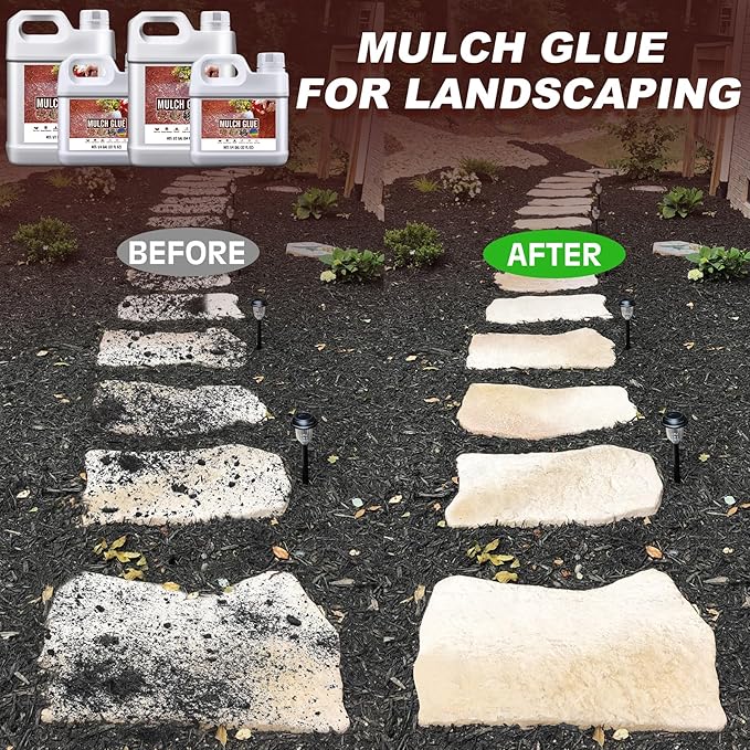 Mulch Glue - 64oz / 0.5 Gallon Landscape Adhesive Gravel Binder Glue with Applicator for Landscaping Concentrate Covers, Garden - Ready to Use Non Toxic Mulch Stabilizer for Pea Gravel, Stones, Bark