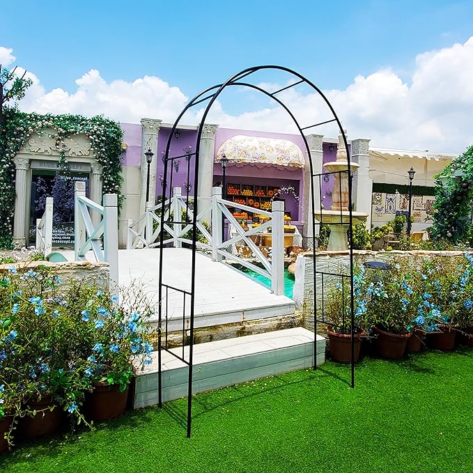 Metal Pergola Arbor Trellis, 7 Feet High x 4 Feet Wide, Garden Arch for Various Climbing Plant Wedding Garden Lawn Backyard Arch Bridal Party Decoration Arbor