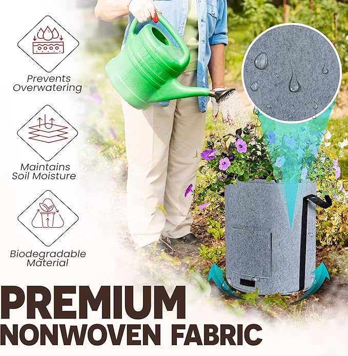 [Upgraded] 4Pcs 15-Gallon Potato Grow Bags with Unique Harvest Window, Visible Window, Garden Planting Bag with Reinforced Handle, Nonwoven Fabric Pots for Tomato, Potato Growing Container - Grey