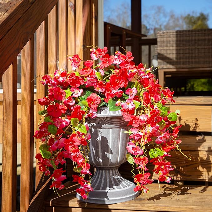 Artificial Hibiscus Fake Hanging Flowers Plants for Outdoors Spring Decoration, 2pcs Faux Silk Outside Hibiscus Long Trailing Vines Realistic UV Resistant for Front Door Planter Porch Patio Yard Urn
