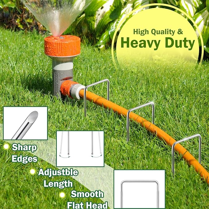Qiang Ni Garden Stakes Adjustable-Width: 6 Inch U-Shaped Landscape Staples 11 Gauge - Hot-dip Galvanized Steel Outdoor Decoration Anchors SOD Pins for Yard Tent Fence Ground Stakes - 100 Pack
