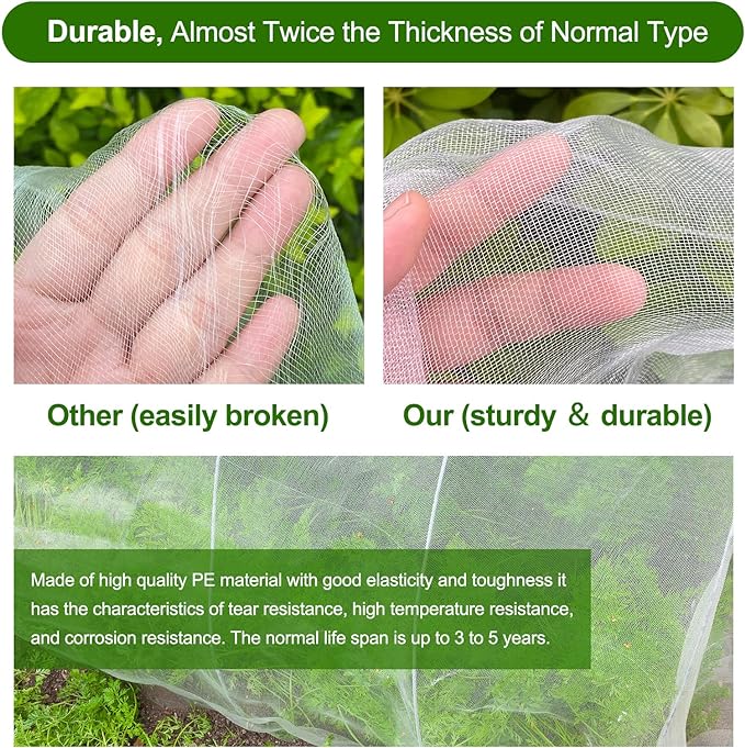 Garden Netting, Jevrench Durable Ultra Fine Garden Netting, Garden Plant Cover Row Cover Makes Plants, Vegetables, Fruits, and Flowers Grow Better (4ft x 25ft)