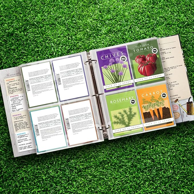 Seed Storage Organizer Sleeves (10 Pack) 4 Pocket Garden Seed Organizer, Slot Size 3.5x5 Clear Sleeves for Seed Packet Storage, Seed Keeper, Seed Organizer Binder (10 Pack, 3.5 x 5.25'' - 4 Pocket)