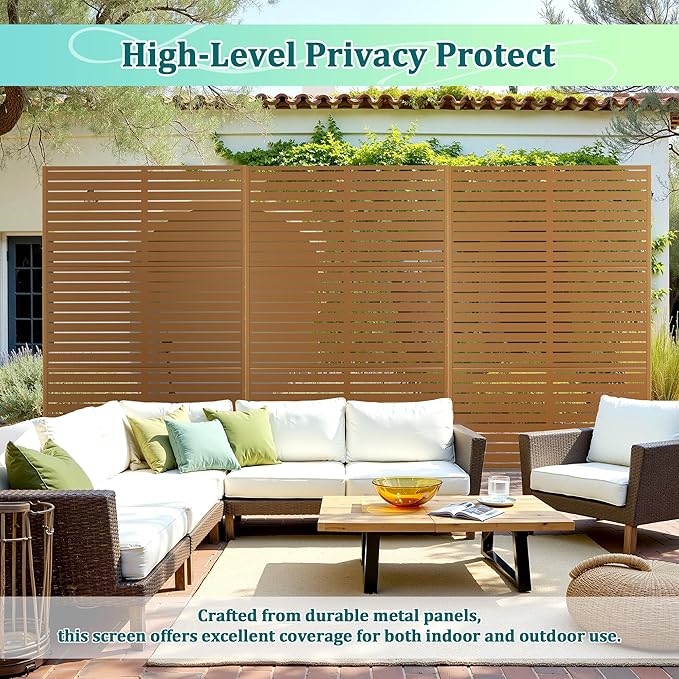 Metal Privacy Screen Outdoor Privacy Screen, Freestanding Fence Panel for Outside, 72''H×47''W, Decorative Screen Panel for Backyard/Patio/Deck