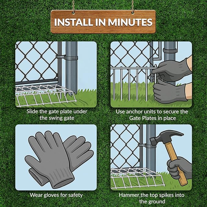 Dig Defence Original Gate Plate - Dog Digging Deterrent, Garden Fence Underground Gap Filler, Rabbits and Dog Fence Barrier - 2 Pack with 2 SM/MD Animal Fence Barrier