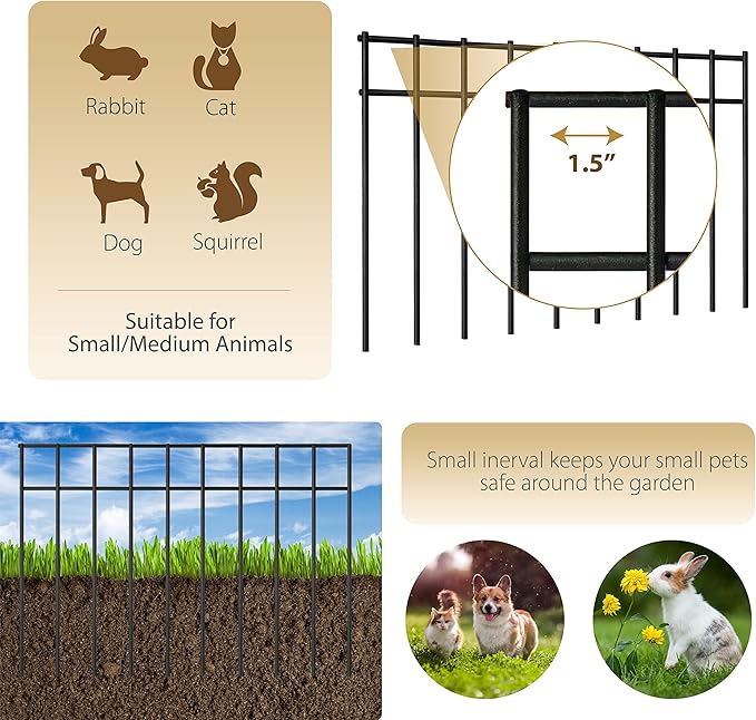 21 Pack - 17"x12" Animal Barrier Fence, 30Ft(L) No Dig Fence for Dogs with Strong Snap Connect, 4 Gauge Black Powder Coated Steel, Dog Rabbits Fence Barrier for Outdoor Landscaped Yard