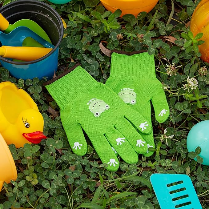 COOLJOB Medium Toddler Gardening Gloves for Little Boys Girls Ages 4-6, Breathable Kids Work Gloves with Grippy Animal Paw Dots for Children Yard Landscape, Orange Dog, 1 Pair