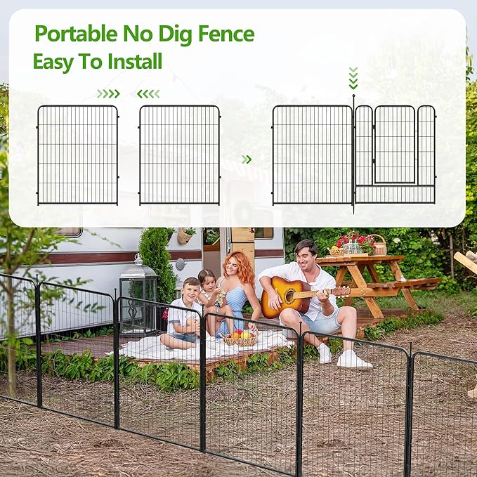 SPECILITE Garden Decorative Fence with Gate, 32in(H) X 27in(L) 8 Panels, No Dig Portable Animal Barrier, Dogs Pets Blocker, Heavy Duty Metal Protectors for Yard, Outdoor, Patio, Temporary, Backyard