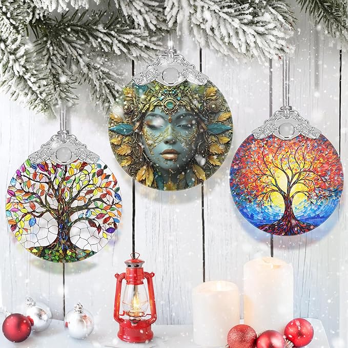 Christmas Ornaments - Stained Glass Hanging Decor - Christmas Tree Ornaments - Christmas Decoration - Gifts for Friends - Gift Ornament - Gift Idea