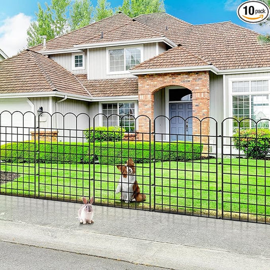 10 Panels Garden Fence Dog Fence Outdoor for Yard, 32 in (H) x 24 ft (L) Rustproof No Dig Decorative Tall Fencing Border for Dog, Rabbits, Patio Temporary Ground Stakes and Flower Vegetable Flower Bed