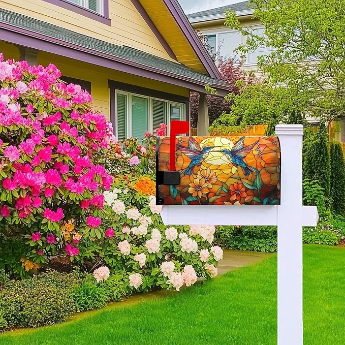 Artistic Birds Mailbox Covers Fall Autumn Mail Box Wraps Magnetic Standard Size 21x18 inch Vintage Floral Sun Mailbox Cover for Garden Outdoor Yard Decor