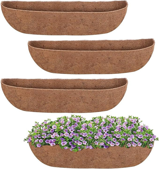 4 Packs 30 inch Trough Coco Coir Liner for Hanging Basket Planter Replaceable Natural Coconut Fiber Liners for Hanging Baskets Window Box Garden Fence Flower Pots Outdoor Indoor (4pcs 30 inch)
